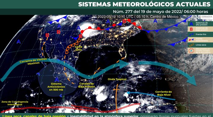 Cielo con nubes dispersas por la mañana y medio nublado por la tarde con chubascos en Guanajuato