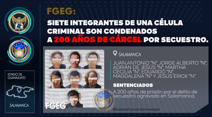 Fiscalía de Guanajuato logra 200 años de prisión para cada miembro de célula criminal
