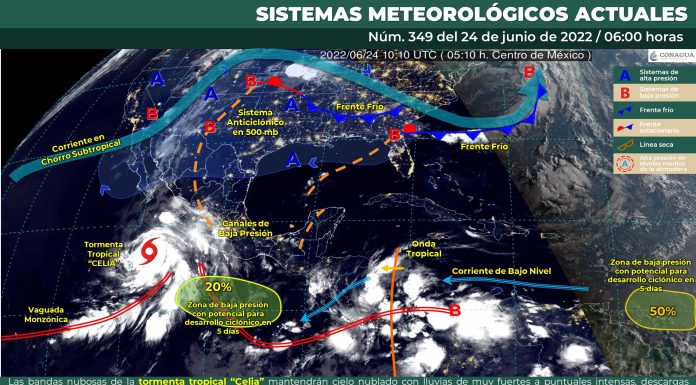 Cielo medio nublado a nublado con lluvias e intervalos de chubascos y descargas eléctricas en Guanajuato