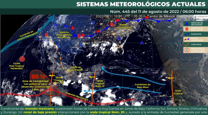 Para hoy jueves 11 de agosto lluvias aisladas en Guanajuato