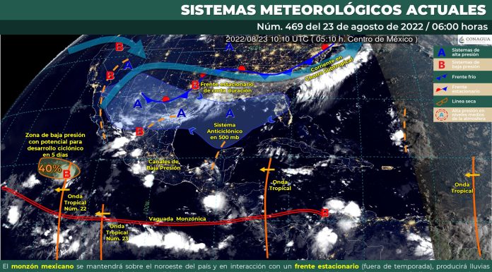 Pronóstico metereológico 23 de agosto: intervalos de chubascos en Guanajuato.