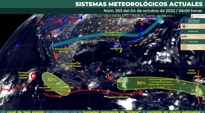 Pronóstico del clima 4 de octubre: Lluvias puntuales muy fuertes sobre Guanajuato