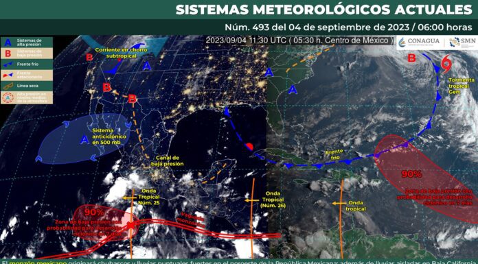 Durante la tarde cielo nublado con lluvias puntuales muy fuertes en Guanajuato