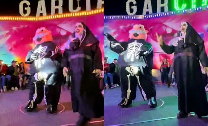 VIDEO: “Monja viral de TikTok” y el Dr. Simi arman reta de baile en la feria